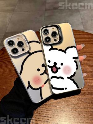 Cute Puppy Electroplate Genuine  Phone Case For iPhone 11 12 13 14 15 16 Pro Max X XS XR 7 8 Plus Cartoon Couple Hard Cover