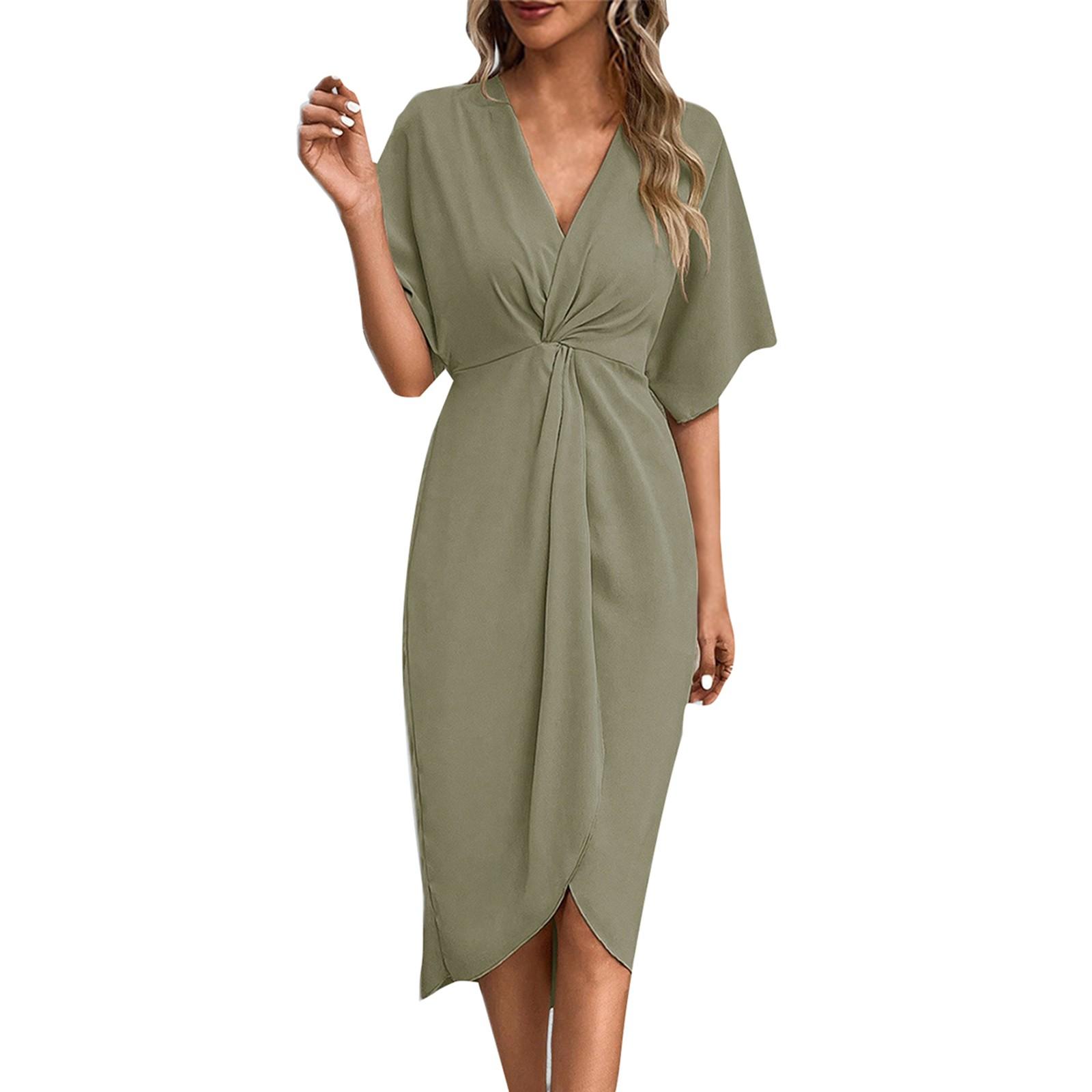 

Женские платья Однотонные с V-образным вырезом Нерегулярные плиссированные Повседневные платья Темперамент с коротким рукавом S