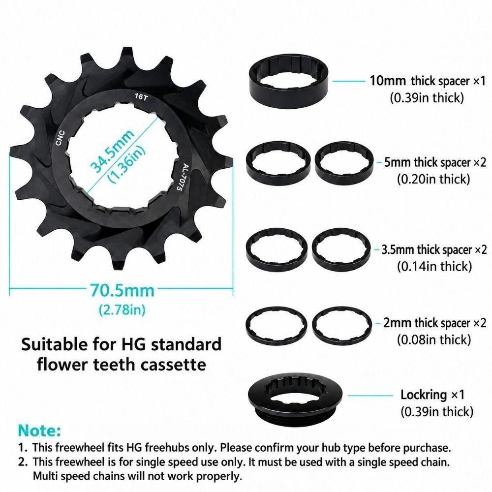 Aluminum Alloy Single Speed Bike Freewheel 16T HG Freewheel Conversion Kit Bike Modification