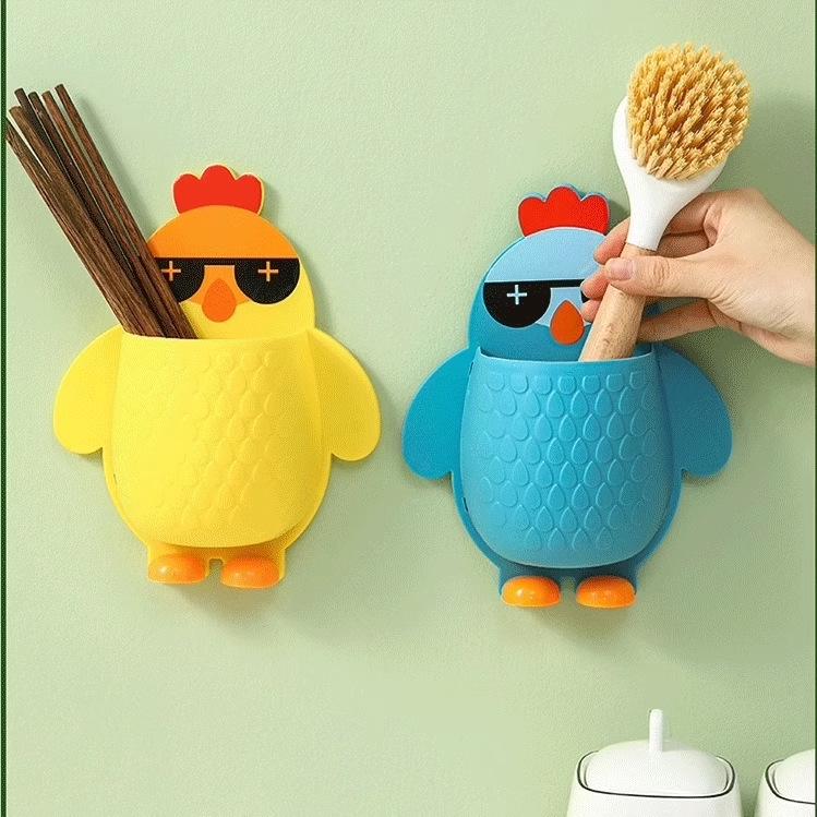 Cartoon Chick Wall-Mounted Storage Box for Makeup, Tools, and Toothbrush