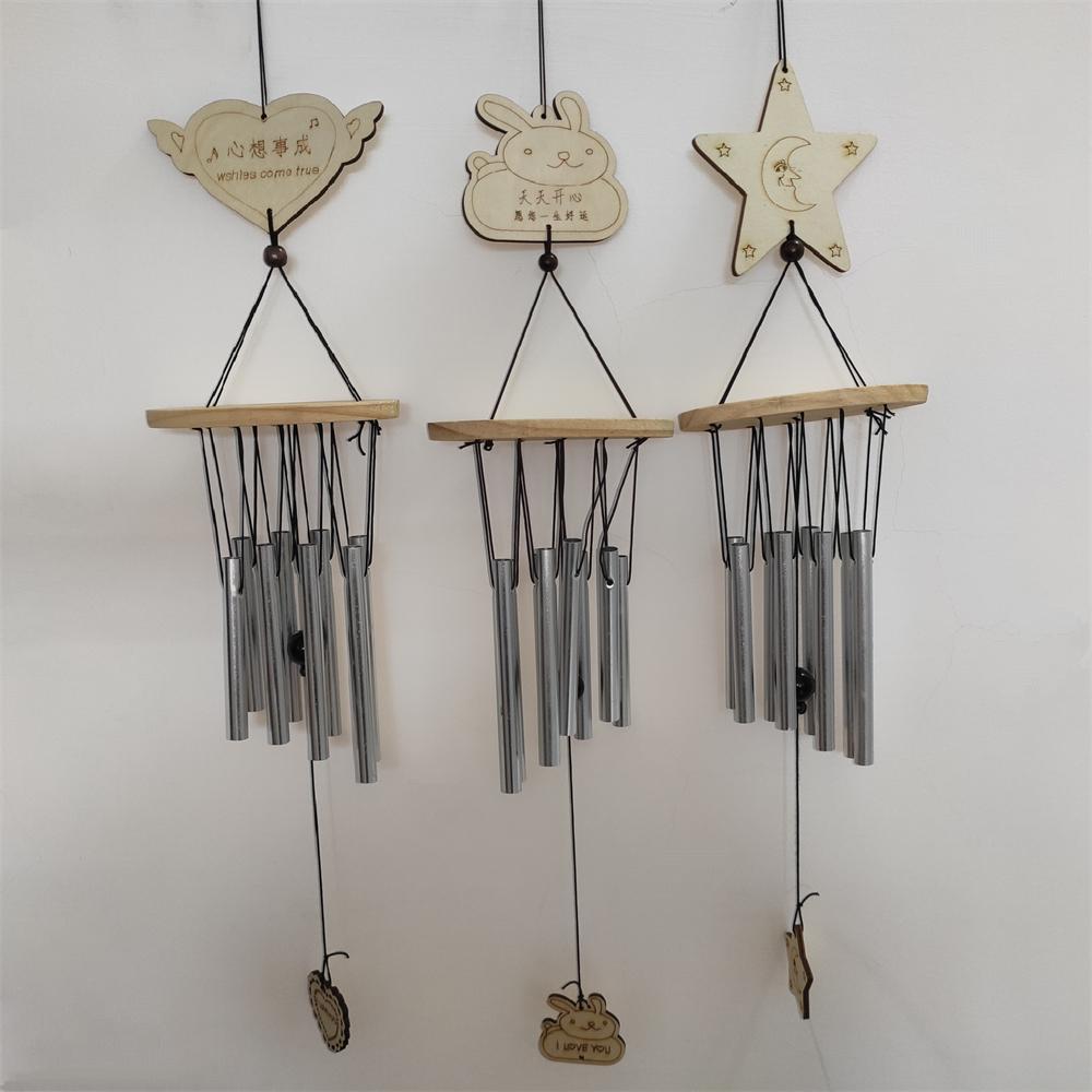 1pcs Outdoor Garden Metal Pipe Wind Chimes Star Heart Hanging Wooden Wind Chime Window Decoration Good Luck Home Decoration Craft