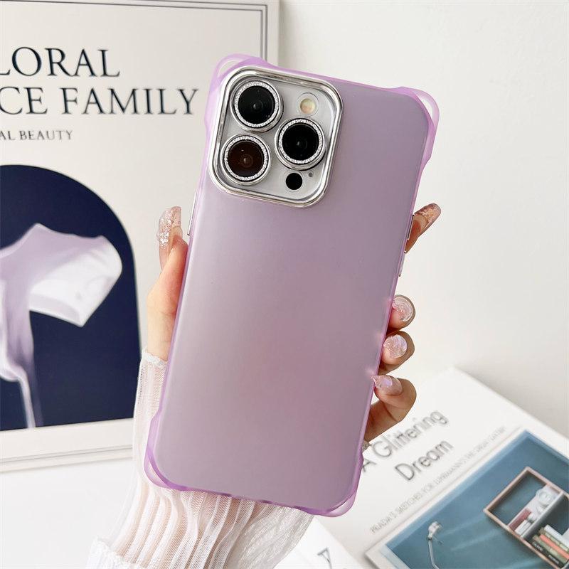 New Luxury Four-corner Anti-drop Frosted Case with Glitter Lens Film for iPhone 15 Pro Max 14 Plus 13 12 Pro 11 All-inclusive Anti-drop Cases