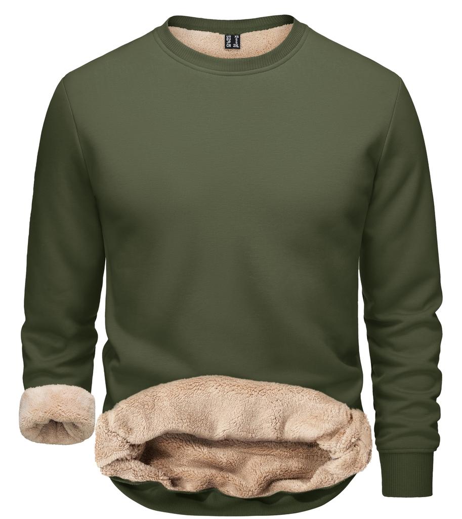 TACVASEN Soft and Comfortable for Round Solid Work Long Army Size S Men's Fleece-Lined Sweatshirt, Winter, Neck, Color, Casual, Outerwear, Sleeves,