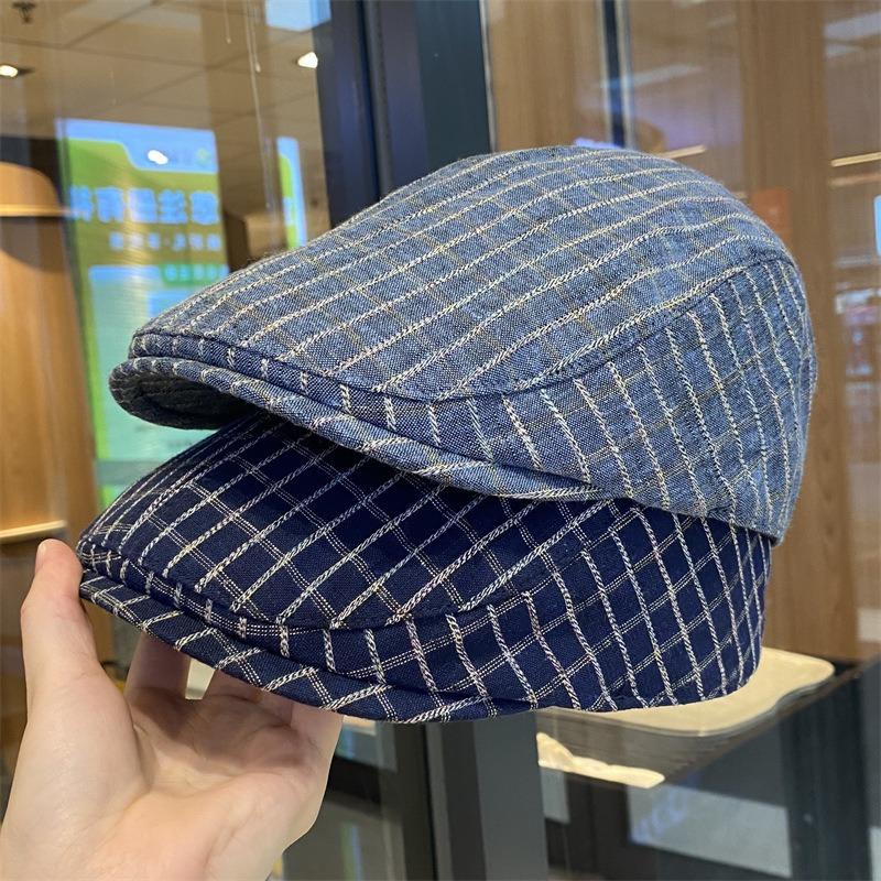 Retro Karomuster Schirmmütze Herbst und Winter vielseitig Gesicht Schirmmütze literarische Straße Anti-Trage Maler Baskenmütze