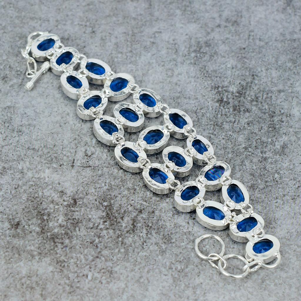 Tanzanite Quartz Gemstone Handmade 925 Sterling Silver Bracelet 7-8" M-300