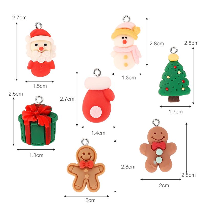 Christmas Resin Ornament Cute Santa Gingerbread Man Hanging Pendant for DIY Craft Jewelry Keychain Xmas Tree Decorations