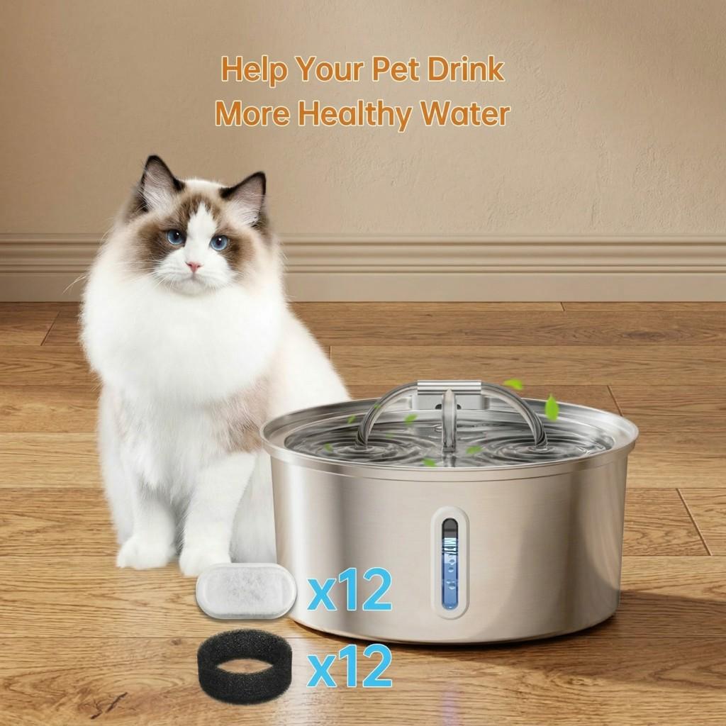 12PCS Cat Water Fountain Activated Carbon Sponge Filters for Stainless Steel Water Dispenser Pet Healthy Water Care Accessory