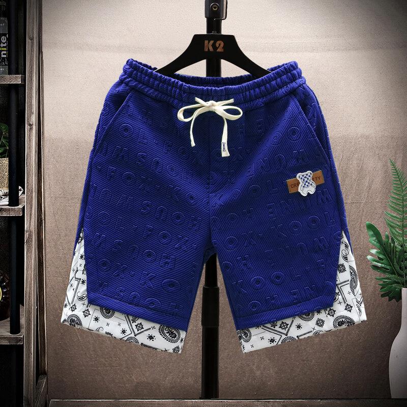 

Men Summer Running Shorts Casual Jogging Sport Short Pants Fashion Letter Pattern Drawstring Loose Dry Gym Sports Shorts Male XXXXL синій