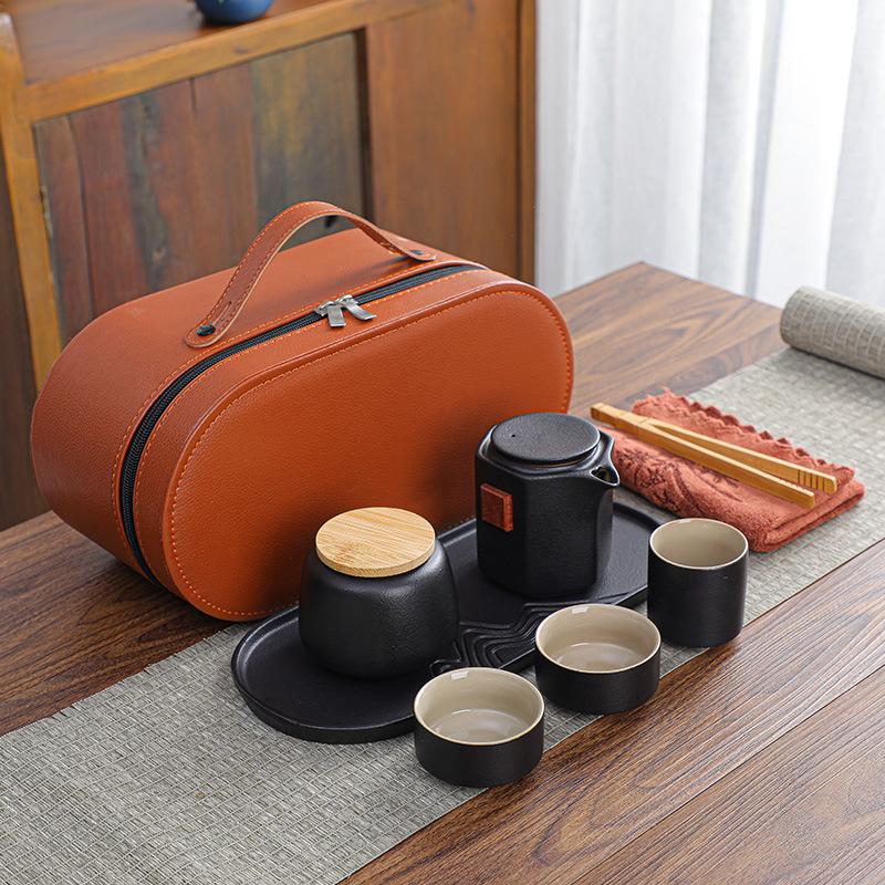 Outdoor Travel Tea Set, One Pot, Three Cups of Tea Tray, Tea Can Set, Household Express Cup, Holiday Commemorative Gift