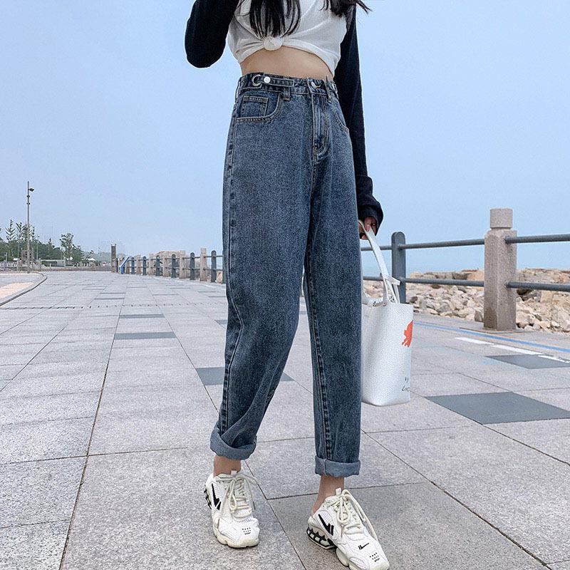 Women s High Waist Retro Slimming Straight-Leg Carrot Jeans Large