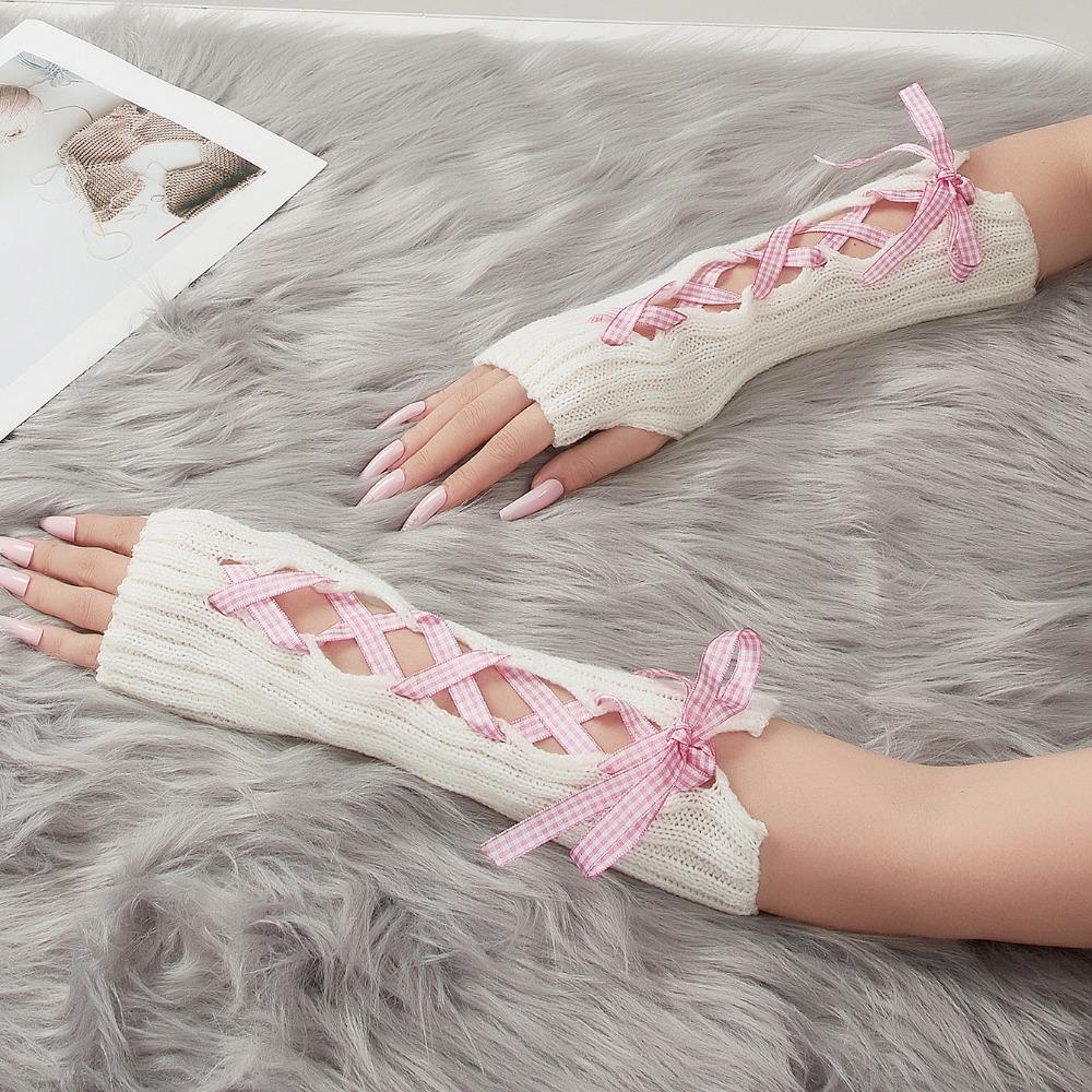 Lace Bowknot Gloves Lolita Fingerless Mittens 2024 Sunscreen Sleeve Women Girls