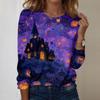 Women's Casual Long Sleeve Neck Top with Halloween Print