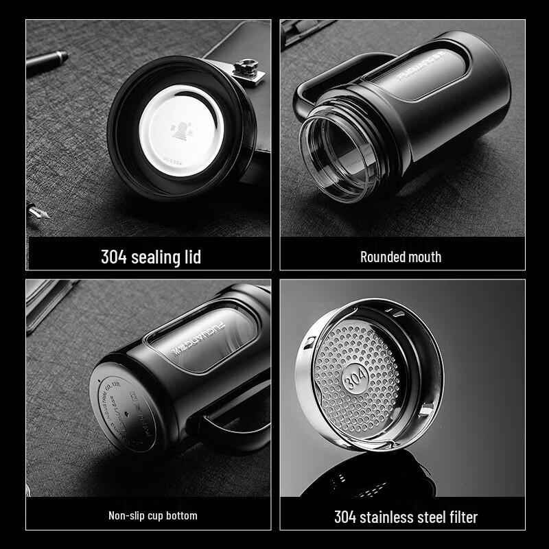 Fuguang Double-Layer Glass Tea Infuser Mug with Handle and Lid