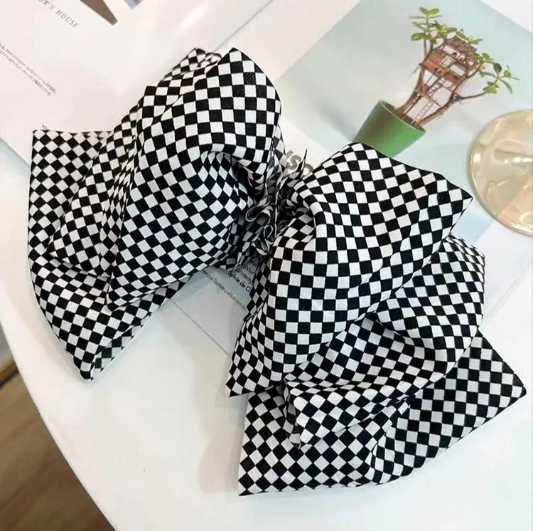 Schachbrettmuster Gitter Großer Schleifen Haarspange Federklemme High-End Sommer Pferdeschwanzspange Frische Süße Kopfbedeckung Kreative Kleidung Accessoires