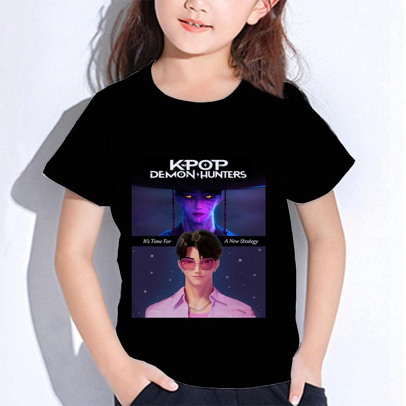 Sommer Huntrix Jente Kpop T-skjorter Barn Demonjegere T-skjorte Zoey Rumi Mira Gutter Jenter Kortarmede Topper Løs O-hals Barneklær