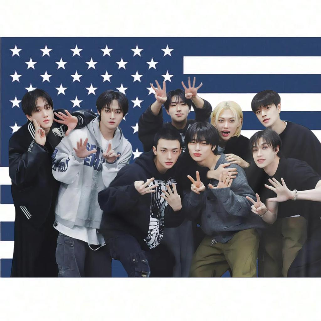 1 Stück Stray Kids Konzertbanner Rosa Amerikanische Flagge 8 Mitglieder Nehmen am Fan-Event teil Langlebige Heimwanddekoration
