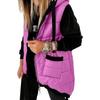 Womens Oversized Hooded Puffer Vest With Dual Front Pockets Winter Warm Cotton Blend Sleeveless Coat