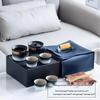 Elegant Portable Ceramic Tea Set with Wooden Tray: 1 Teapot & 4 Cups for Outdoor Adventures