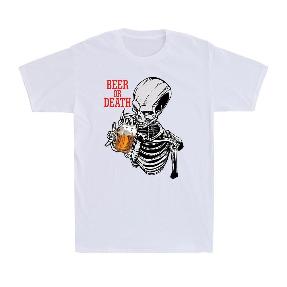 Beer or Death Shirt Funny Skull Skeleton Alcohol Beer Drinking Men s T-Shirt L