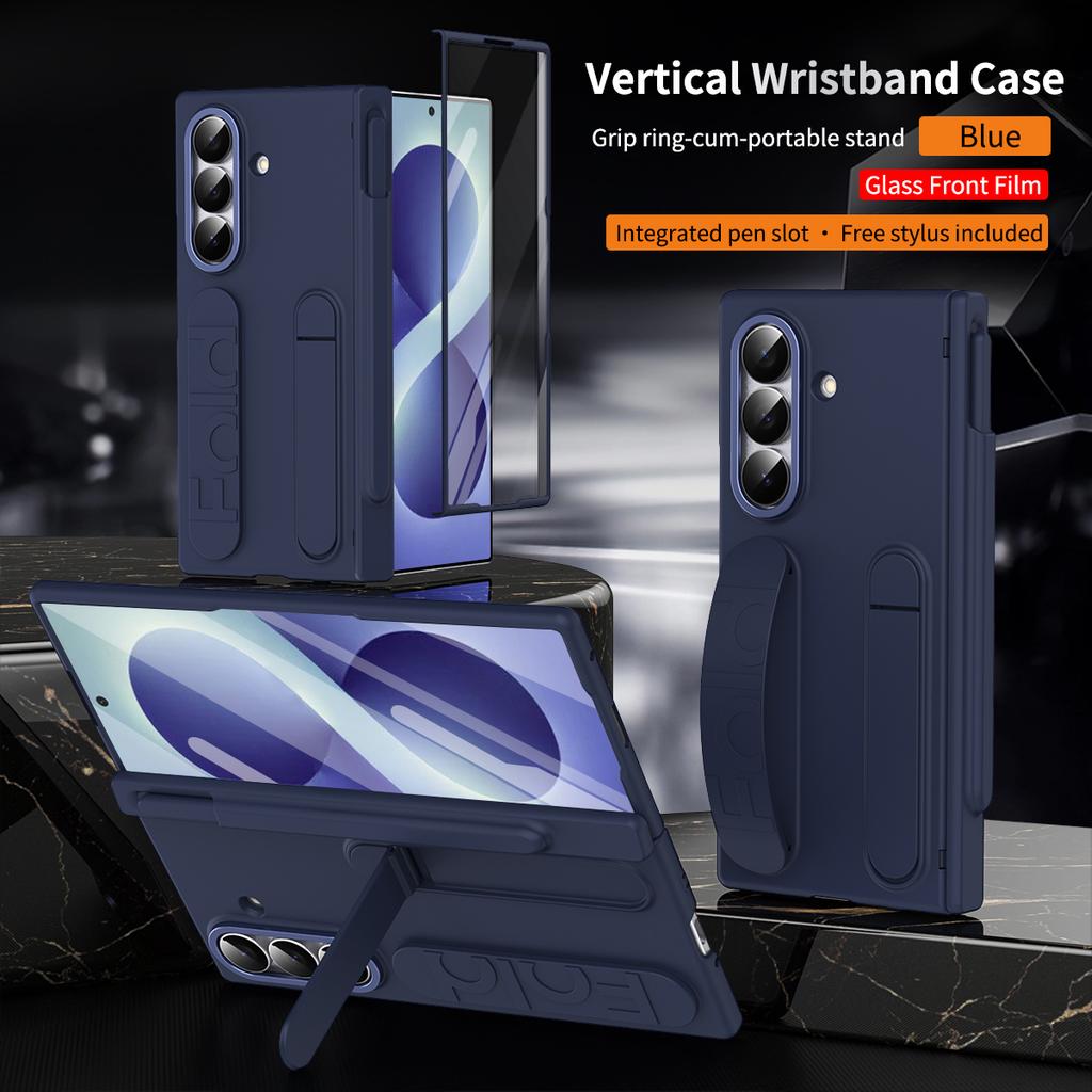 Wristband Kickstand Pen Slot Phone Case For Samsung Galaxy Z Fold 8 7 6 5 4 3 TriFold Front Glass Film Hinge Protective Cover