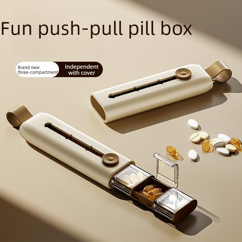 Travel Pill Case Pill Organizer Anti-Spill 3 Compartments BPA-Free and Food-Grade for Vitamins Supplements Pills Push Pop Slide