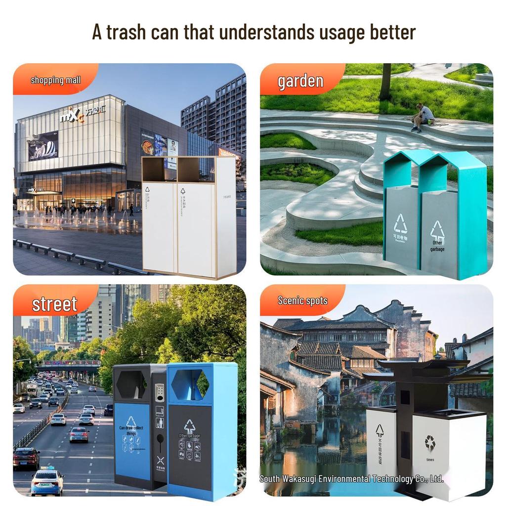 Stainless Steel Outdoor Park & Community Sorting Trash Can