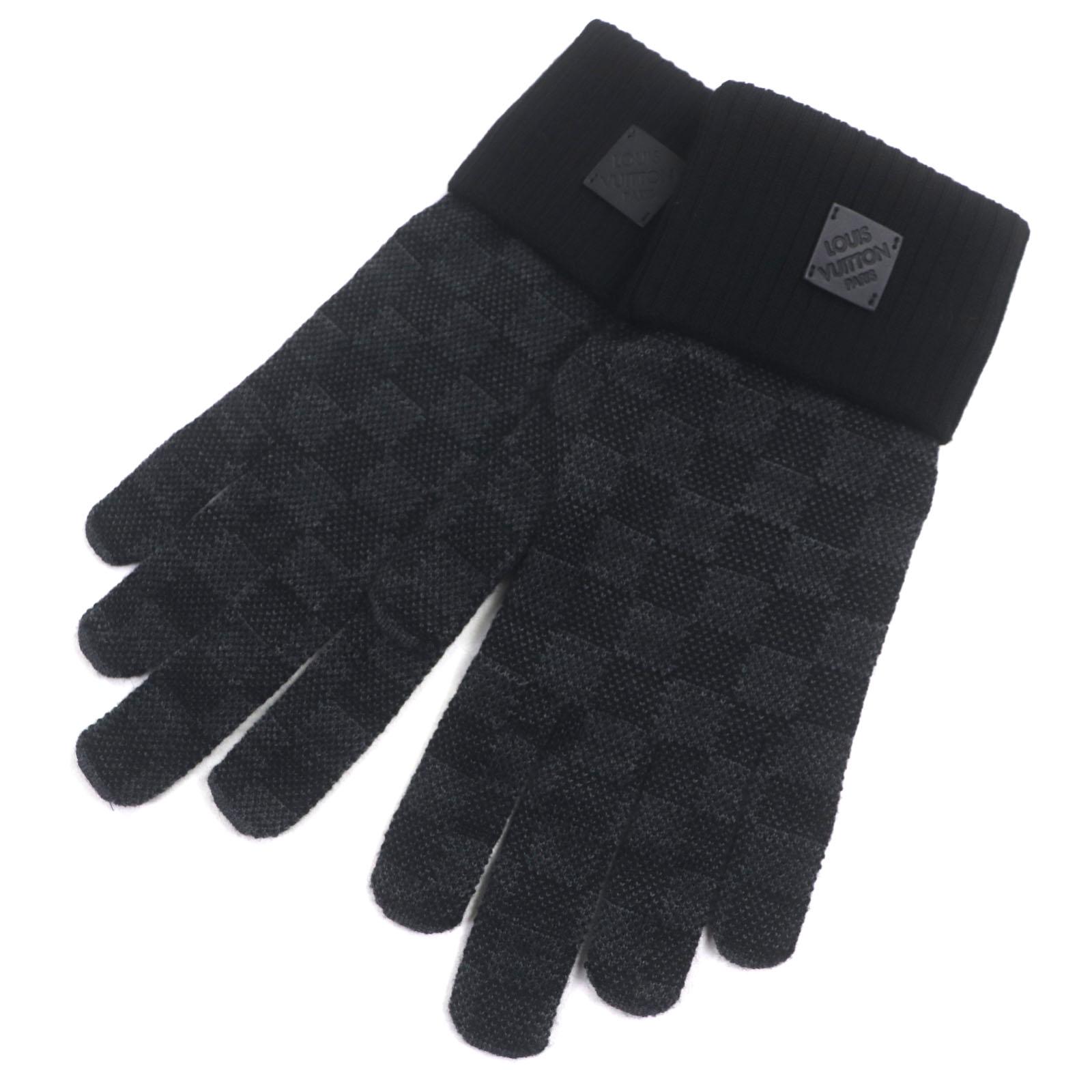 

Great LOUIS VUITTON gloves Neo Petit Damier Black Grey wool mens M77992 Used