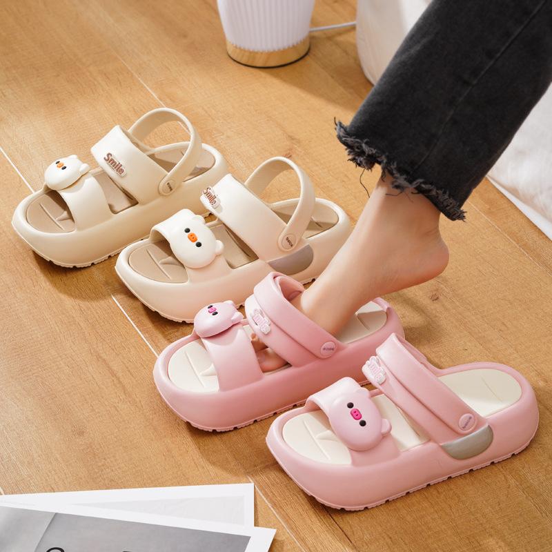 Cute double striped sandals women s thick soles step on shit feeling soft soles fashionable and versatile outer wear 3536 2193₽