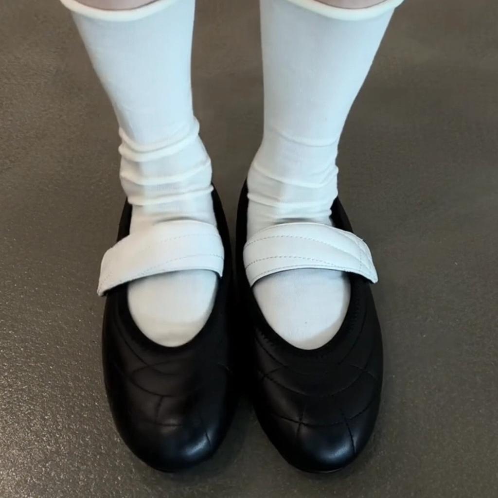 Soft Leather Version~ French Leather Light Mouth Mary Jane Shoes Women's 2025 New Velcro Color Matching Flat Ballet Shoes