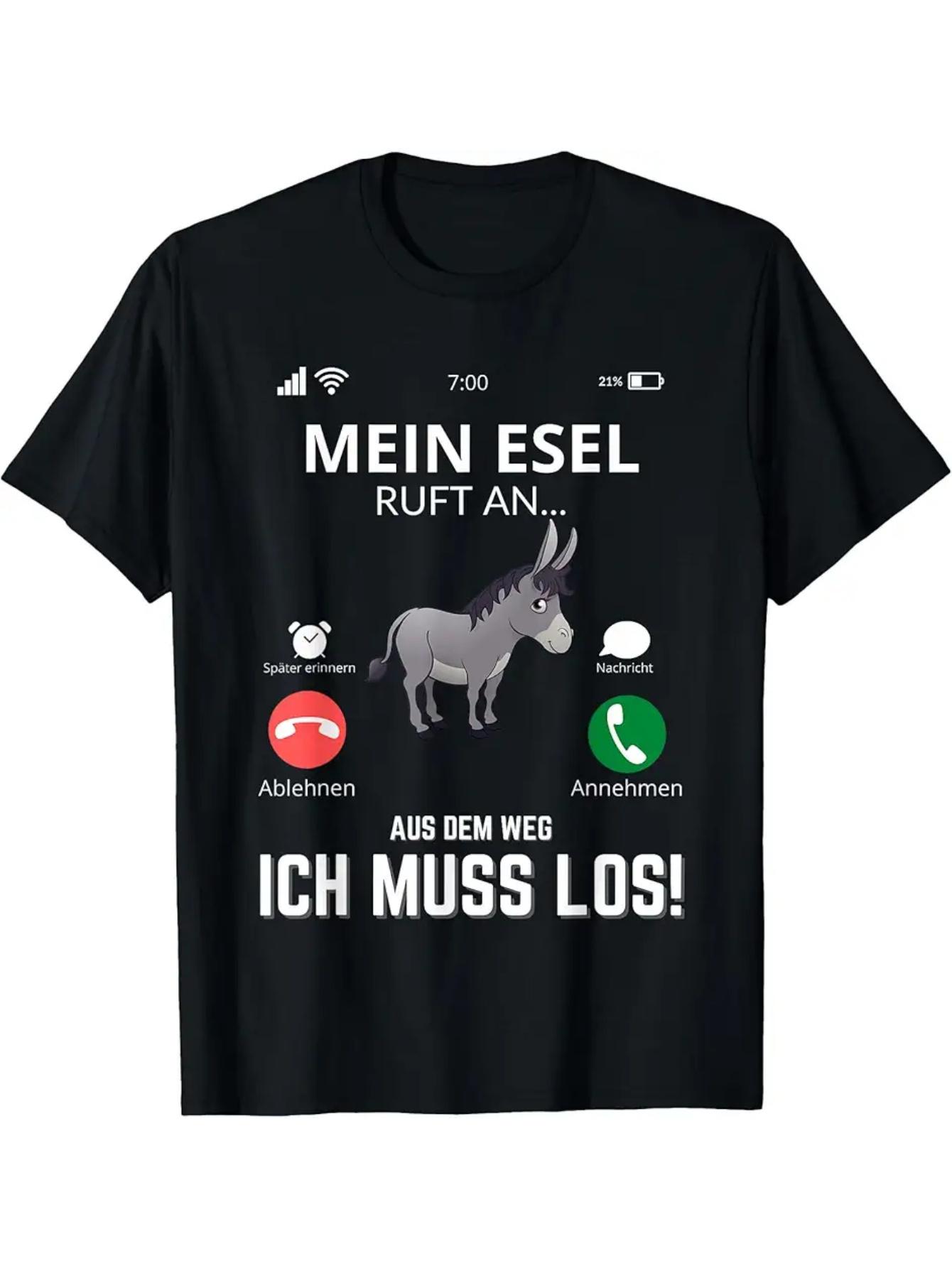 Men  & Women  Donkey T-Shirt with German  My Donkey Ruft  Lettering - Soft Premium Casual Summer Tee L