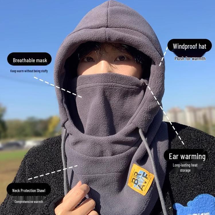 Pánská zimní větruodolná sada čepice a obličejové masky s tlustým sametovým nákrčníkem