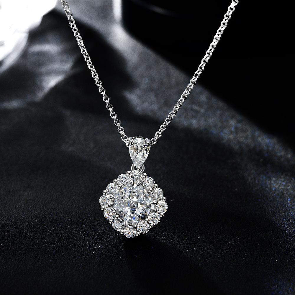 New S925 Silver Fat Square Surrounding Women's Necklace Pendant Light Luxury Exquisite Fashion High Quality Proposal Jewelry