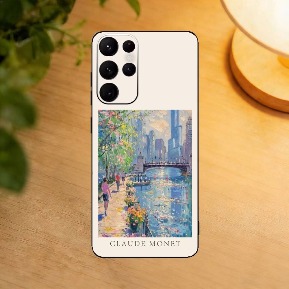 Claude Monet Ins Fishion Phone Case For Samsung S25,24,23,22,30,21,10,9,Ultra,Plus,Lite Soft Black Case