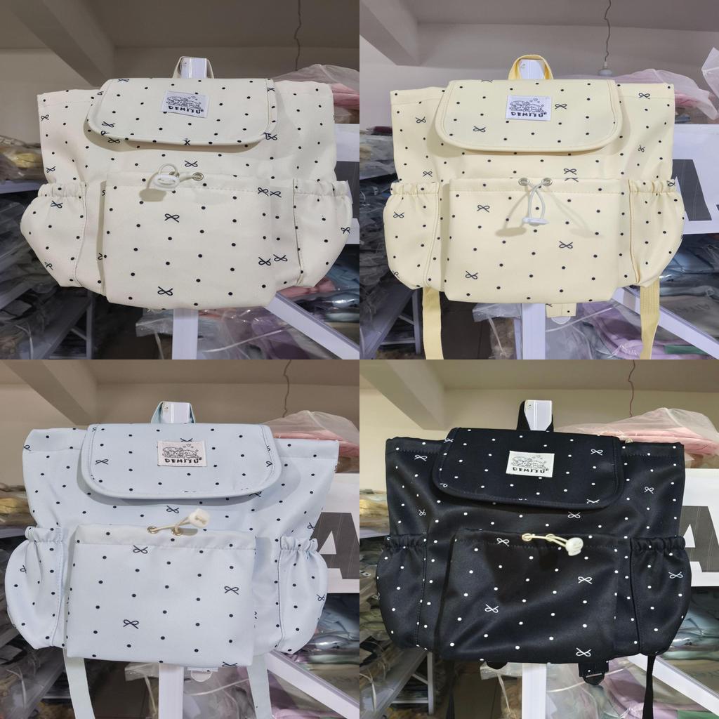 College Style Bow Dot Nylon Backpack For School And Travel With Laptop Storage