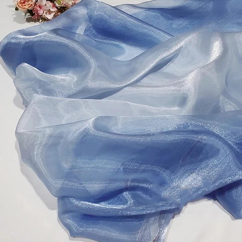 Wide 150cm Shiny Gradient Organza Fabric Glossy Thin Gauze Voile Fabric Diy Sewing Dress Hanfu Stage Costume Crafts Background