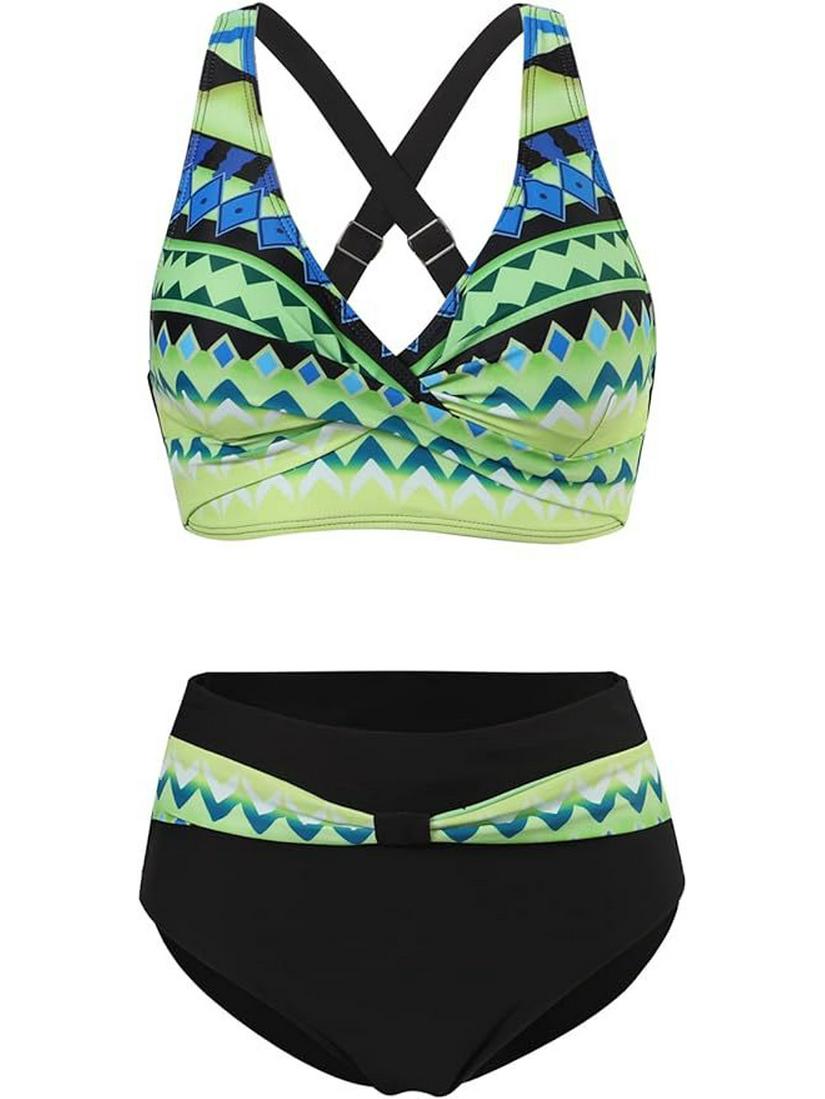 

Популярное женское бикини больших размеров - Новый весенне-летний европейско-американский купальник из двух частей Large жёлтый/зелёный