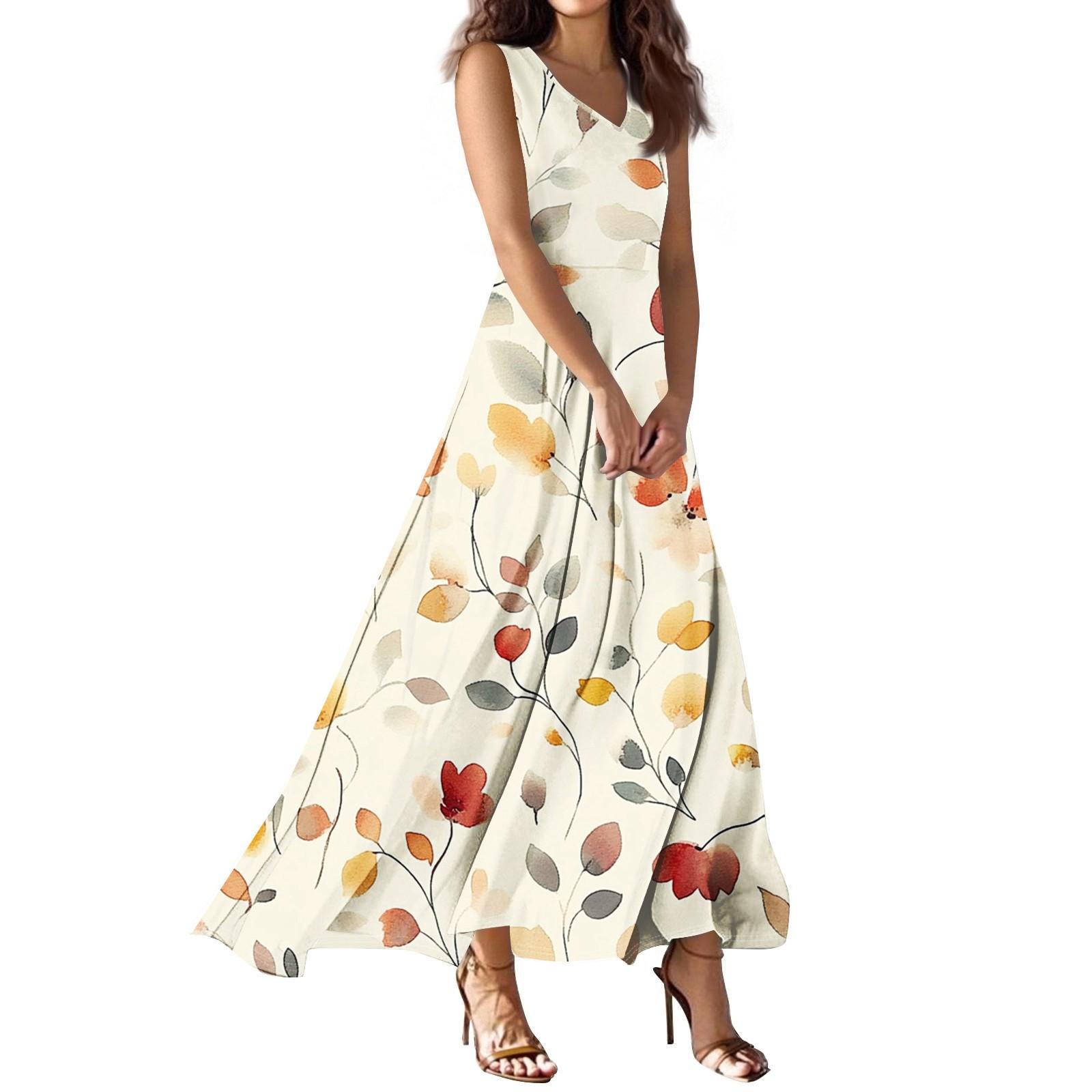 

Женское летнее повседневное модное платье с принтом, платье без рукавов с V-образным вырезом XL жёлтый