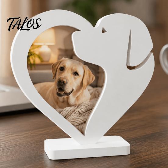 Cute Pet Memory Keepsake 3D Printed Heart Puppy Photo Frame Ornament, Decorative Desktop Sculpture, Versatile Tabletop Picture Stable Base for