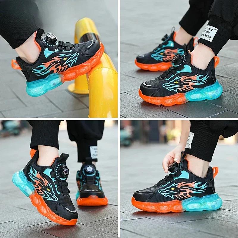 Fashion New Anti-skid Leather Kids Sneakers for Boys Running  Walking Lightweight Casual Shoes With Fashion Dragon Pattern Size 29-39