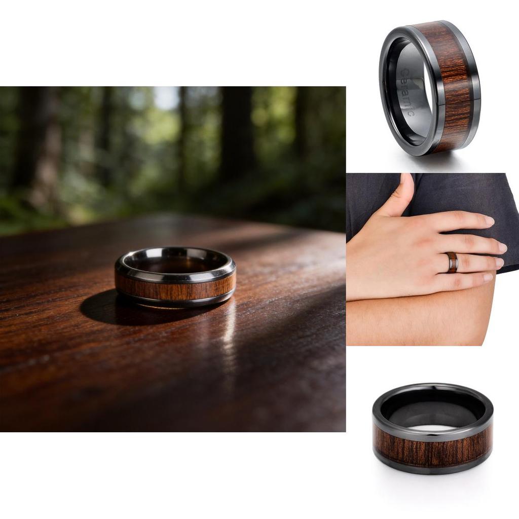 Titanium Steel Wooden Grain Ring With Resin Coating For Men And Women Fashion Jewelry