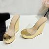 Liyke PVC Transparent Shoes For Women Platform Wedges Slippers Wide Band Round Head Open Toe Gold High Heels Summer Sandals
