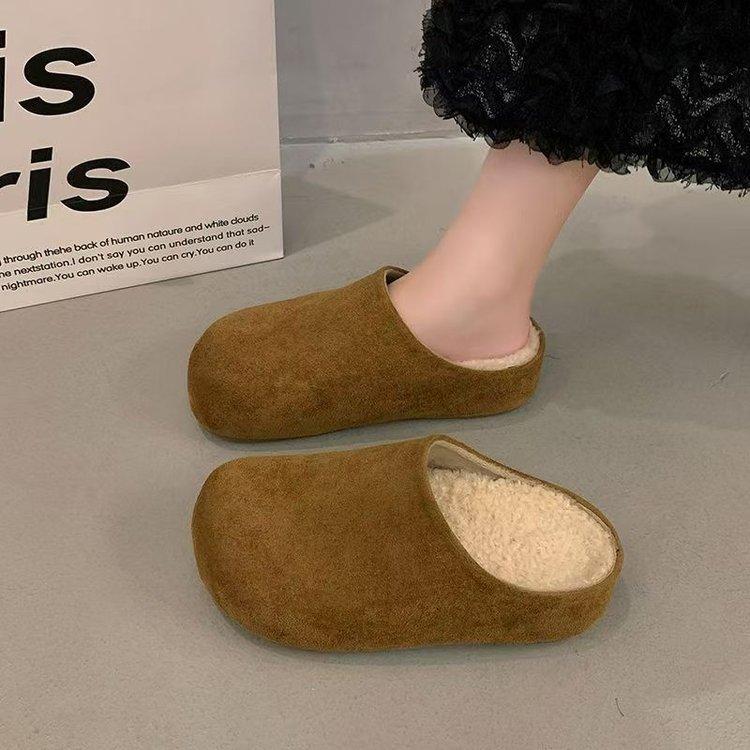 Thick bottom inner heightening bag head half slippers outer wear  new autumn and winter velvet one-pedal Birkencotton slippers