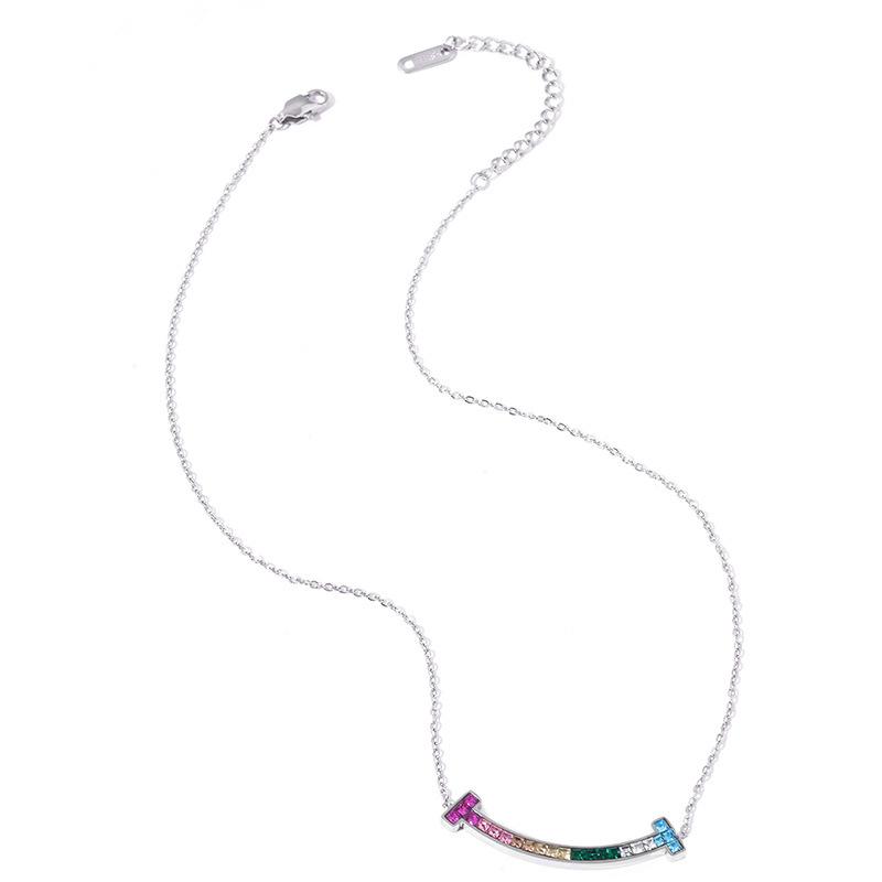 New Rainbow Zircon Clavicle Necklace for Girls - Colorful and Versatile Summer Style
