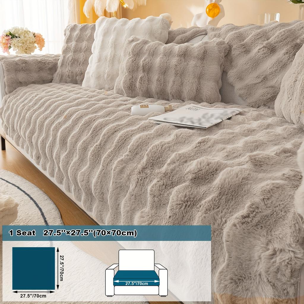 1pc Imitation Rabbit Plush Sofa Cushion, Fuzzy Non Slip Sofa Slipcover, Furniture Protector, For Bedroom Office Living Room Decor