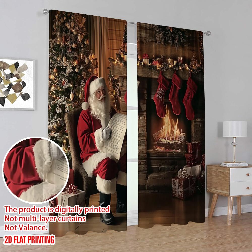 2pcs,2D plane printing Contemporary Curtains Christmas Carnival Versatile Polyester Fabric (without rod) Room Decor Ldeal for