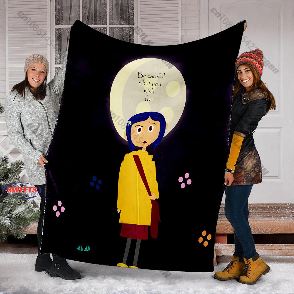 6 Sizes C-C0raline Print Blanket Warm Soft and Comfortable Home Travel Blanket Sofa Bedding Cover Blankets Gift for Friends Kids