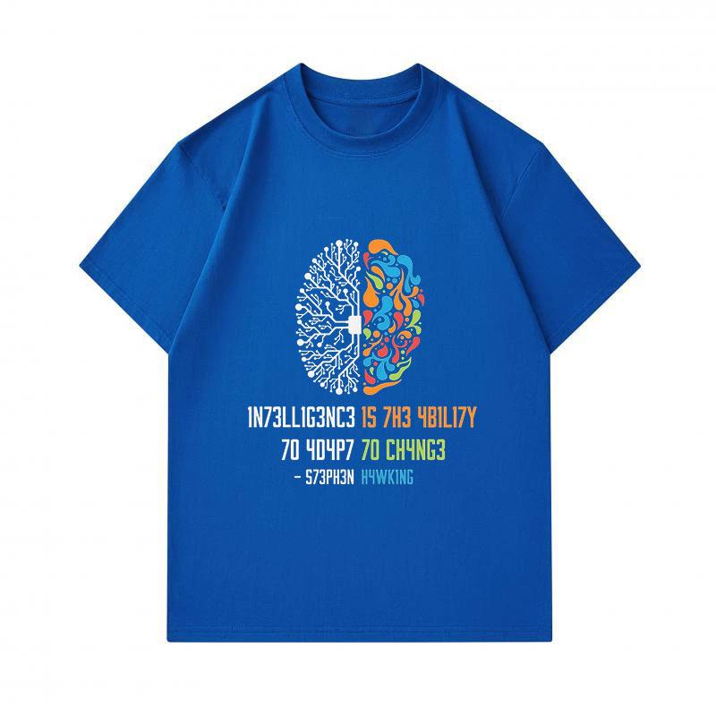 Men's 100% Cotton Crew Neck Short Sleeve T-Shirt, Creative Split Brain Art Intelligence Change Quote Print Casual Lightweight Tee for Daily Wear