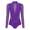 Dame Gymnastikk Kunstløp Drakter Langermet Gjennomsiktig Mesh Glitrende Rhinestone Bodysuit
