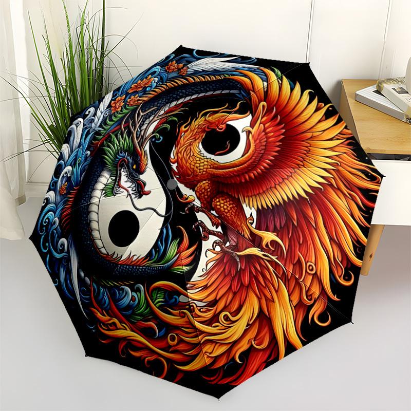1PC Dragon Phoenix Yin Yang Automatic Open/close, All-Season Portable Folding Umbrella for Women & Men Yy250919178