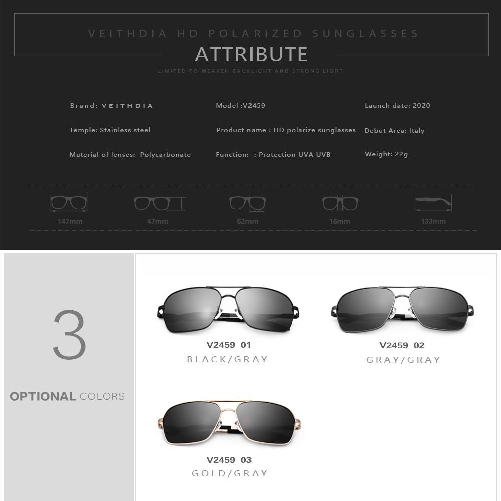 VEITHDIA Polarized Men's Square Vintage Sun Glasses Male Eyewear Accessories Sunglasses For Men 2459